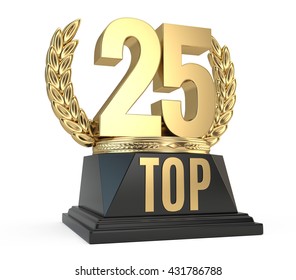 Top 25 twenty five award cup symbol isolated on white background. 3d render