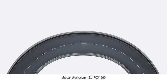 Top Angle View Of Curvy Asphalt Road , Isolated On White Background With Clipping Path . 3d Rendering .