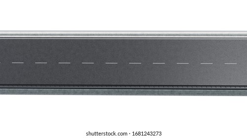 Top Angle View Of Straight Asphalt Road , Isolated On White Background With Clipping Path . 3d Rendering .