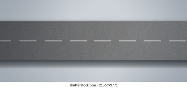 Top Angle View Of Straight Asphalt Road , Isolated On White Background With Clipping Path . 3d Rendering . Road View Isolated On White Background.