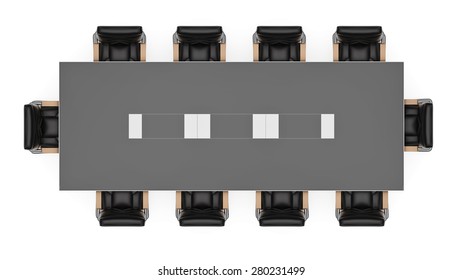 Top Down View Of Office Table Isolated On White Background.
