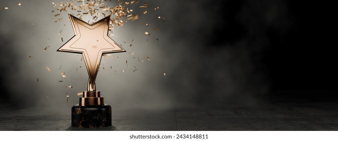 Top Performance Award. Gold star on a blue background as a reward. Winners Cup. Winner certificate. First place in a computer game. Achievements. Victory. Golden confetti. 3D rendering. - Powered by Shutterstock