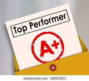 Top Performer and letter grade A Plus stamped on it to illustrate the best score, rating, review or evaluation of a student in school or employee at work - Powered by Shutterstock