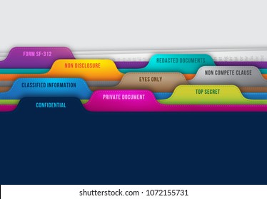 Top Secret Confidential Concept Represent With Colorful Map Folders And Has Writing Like Private Document,  Classified Information, Eyes Only, Non Compete Clause, Non Disclosure, Redacted Data 