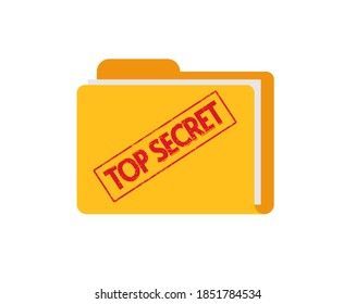 Top Secret Document Files Folder With Confidential Information Flat Icon, Concept Of Spy Classified Report With Stamp Image