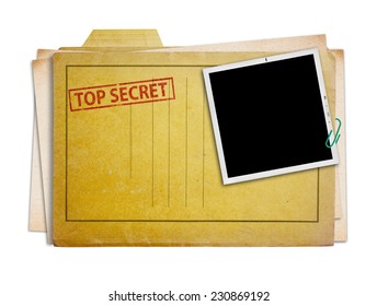 top secret folder with old photograph,  isolated, clipping path. 