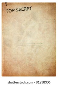 Top secret, old folder for papers isolated on white background