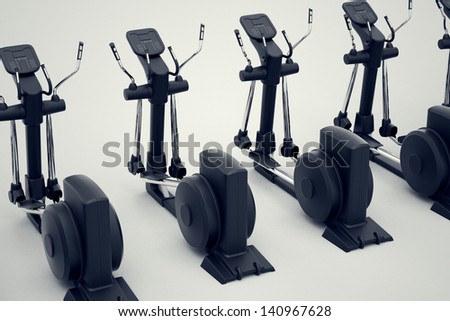 Top shot of an array of isolated crosstrainers on a white background. Perfect for any fitness, training or athletic related purposes.