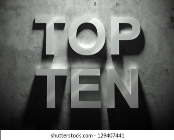 Top ten text with shadow, word background
