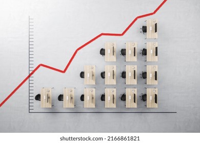 Top view of abstract office table business graph on concrete background. Finance, interior and creativity concept. 3D Rendering
