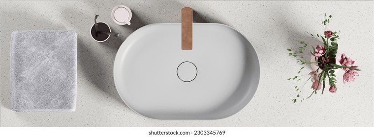 Top view of Bathroom Marble Counter Top - Sink