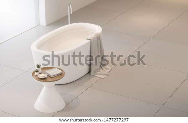 Top View Bathtub Side Table Towel Stock Illustration 1477277297