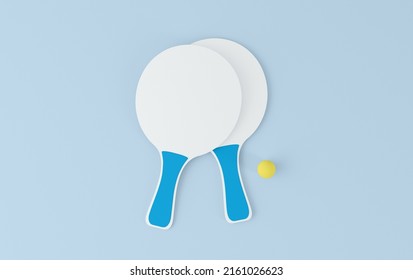 Top View Beach Rackets With Rubber Ball Mockup. Isolated Beach Bats. 3d Rendering