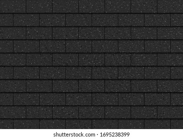 Top view of black asphalt shingle roof texture background.