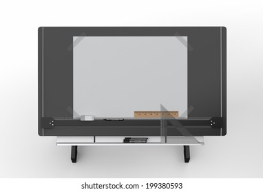 Top View Of Black  Metallic Drawing Table With Tools , Clipping Path Included