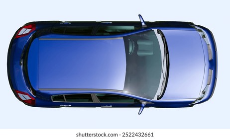 Top view of a blue car with a flat background for arch viz, archviz, architecture, floor plan