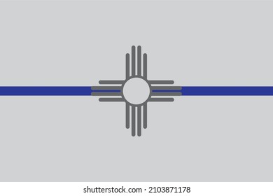 Top View Of Blue Line Flag Of New Mexico State, Usa. United States Of America Police Flag. No Flagpole. Plane Layout, Design. Flag Background