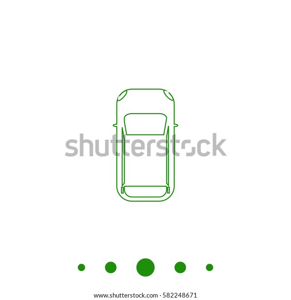 top view car Simple flat\
button. Contour line green icon on white background. Illustration\
symbol
