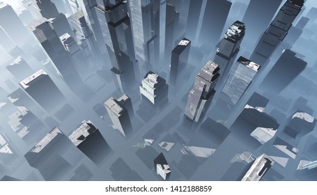 Top View Of The City, Skyscrapers From Above, Modern City Top View, 3d Rendering