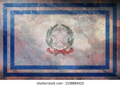 Top View Of Civil Authority, Italy Retro Flag With Grunge Texture. Italian Travel And Patriot Concept.. No Flagpole. Plane Layout, Design. Flag Background