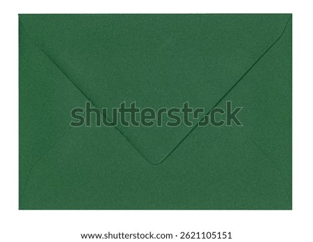 Top view of closed back from rectangle dark green envelope. Isolated on a white background.