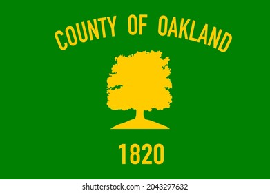 Top View Of County Of Oakland, Michigan Flag, USA No Flagpole. Plane Design, Layout. Flag Background