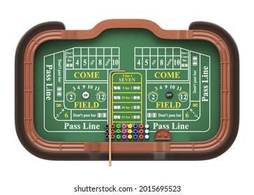 Top View Of Craps Table Isolated On White Background - 3D Illustration 