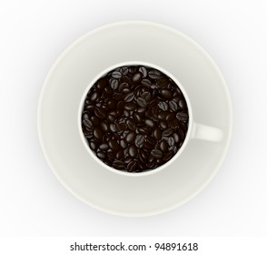 Top view of a cup full of coffee beans (3d render)