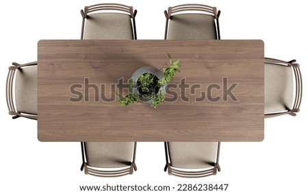 Top view of dining table with chairs