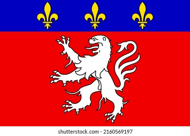 Top View Of Flag Lyon, France. French Patriot And Travel Concept. No Flagpole. Plane Design, Layout. Flag Background