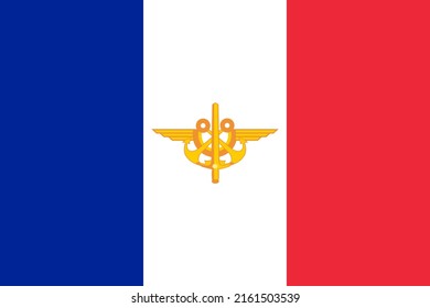 Top View Of Flag Marque Mindef, Minister Of The French Armed Forces, France. French Patriot And Travel Concept. No Flagpole. Plane Design, Layout. Flag Background