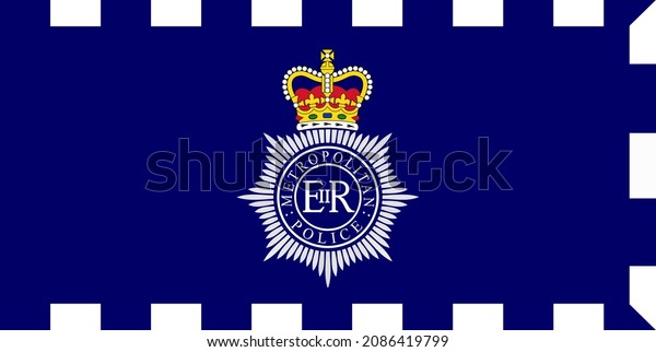 Top view of flag of the\
Metropolitan Police Service . flag of united kingdom of great\
Britain, England. no flagpole, Plane design, layout. Flag\
background