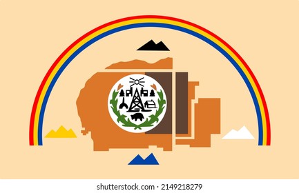 Top View Of Flag Of Navajo People Ethnic, USA. No Flagpole. Plane Design, Layout. Native American People. Flag Background