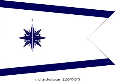 Top View Of Flag Standard Of The Coast Guard Commandant Bordered, Japan. Japanese No Flagpole. Plane Layout, Design. Flag Background