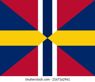 Top View Of Flag Union Jack Of Sweden And Norway 1844 1905, Sweden. Swedish Travel And Patriot Concept. No Flagpole. Plane Layout, Design. Flag Background