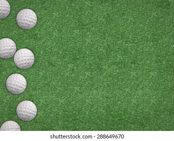top view golf balls on green background