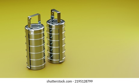 Top View Of Indian Tiffin Or Lunch Box Or Mumbai Dabba 3D Illustration