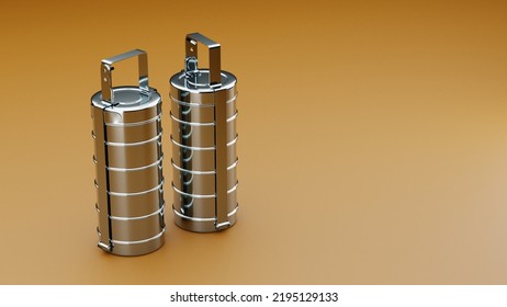 Top View Of Indian Tiffin Or Lunch Box Or Mumbai Dabba 3D Illustration