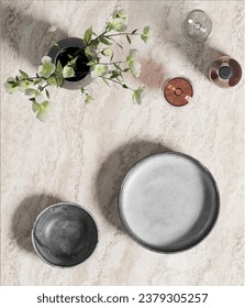 Top view of marble coffee table