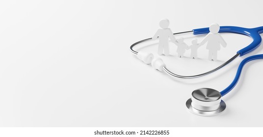 Top view of medical stethoscope and icon family on white background. Health care insurance concept. 3d rendering - Powered by Shutterstock