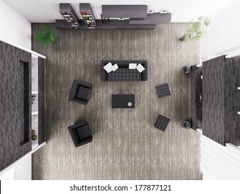 Top View Of Modern Living Room Interior 3d Render