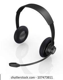 Top View Of One Black Headset (3d Render)