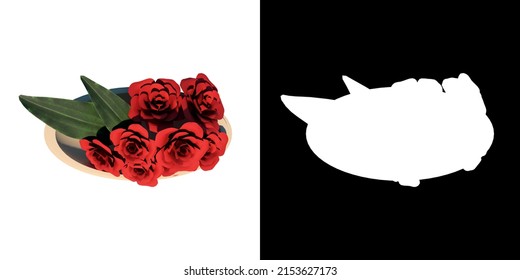 Top View Of Plant Flower ( Red Roses On A Plate 1) Tree Png With Alpha Channel To Cutout Made With 3D Render	
