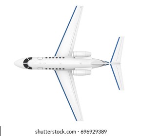 Top View Of Private Jet Airplane Isolated. 3D Rendering