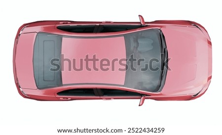 Top view of a red car with a flat background for arch viz, archviz, architecture, floor plan