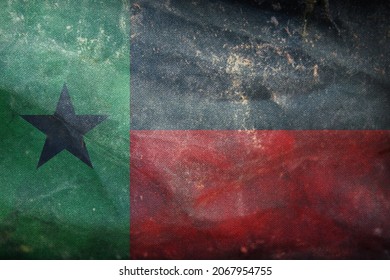 Top View Of Retro Flag Of African Americans Of Texas State, Untied States Of America With Grunge Texture. USA Juneteenth Freedom Day. No Flagpole. Plane Design Layout. Flag Background