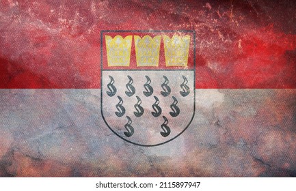Top view of retro flag of Koln with grunge texture. Federal Republic of Germany. no flagpole. Plane design, layout, Flag background