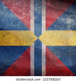 Top view of retro flag Norge-Sverige-Sildesalaten, Norway with grunge texture. Norwegian travel and patriot concept. no flagpole. Plane layout, design. Flag background