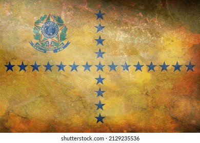 Top View Of Retro Flag The Vice President Of Brazil, Brazil With Grunge Texture. Brazilian Patriot And Travel Concept. No Flagpole. Plane Design, Layout. Flag Background