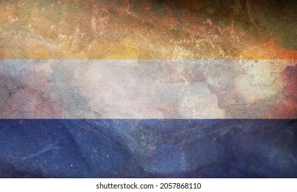 Top View Of Retro Flag Of Women's Suffrage, United States With Grunge Texture. Right Of Women To Vote In Elections, No Flagpole. Plane Design, Layout. Flag Background